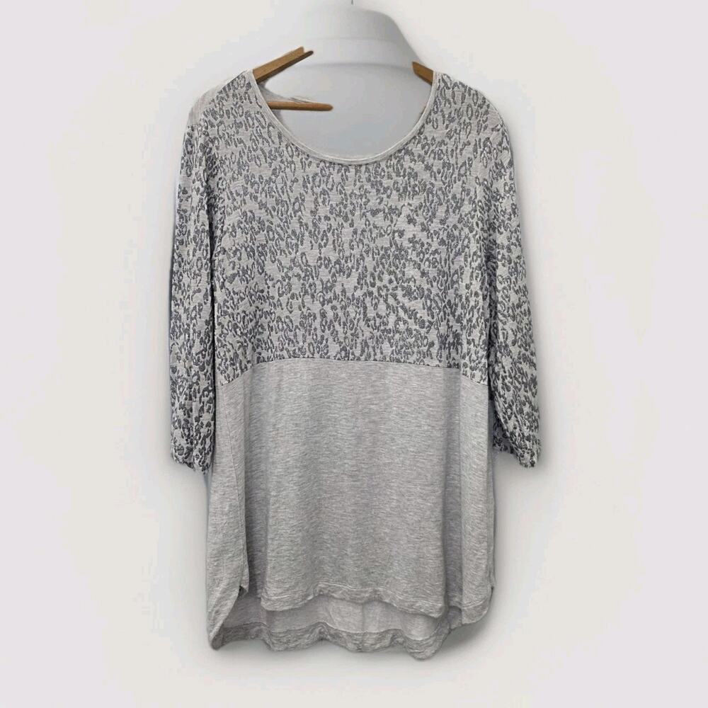 Chicos Zenergy Sparkle Glitter Animal Print Tunic Gray Leopard Cheetah Top Lg
